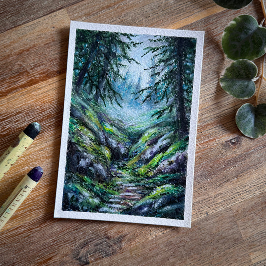 Oil Pastel Original “Mountain Forest II”