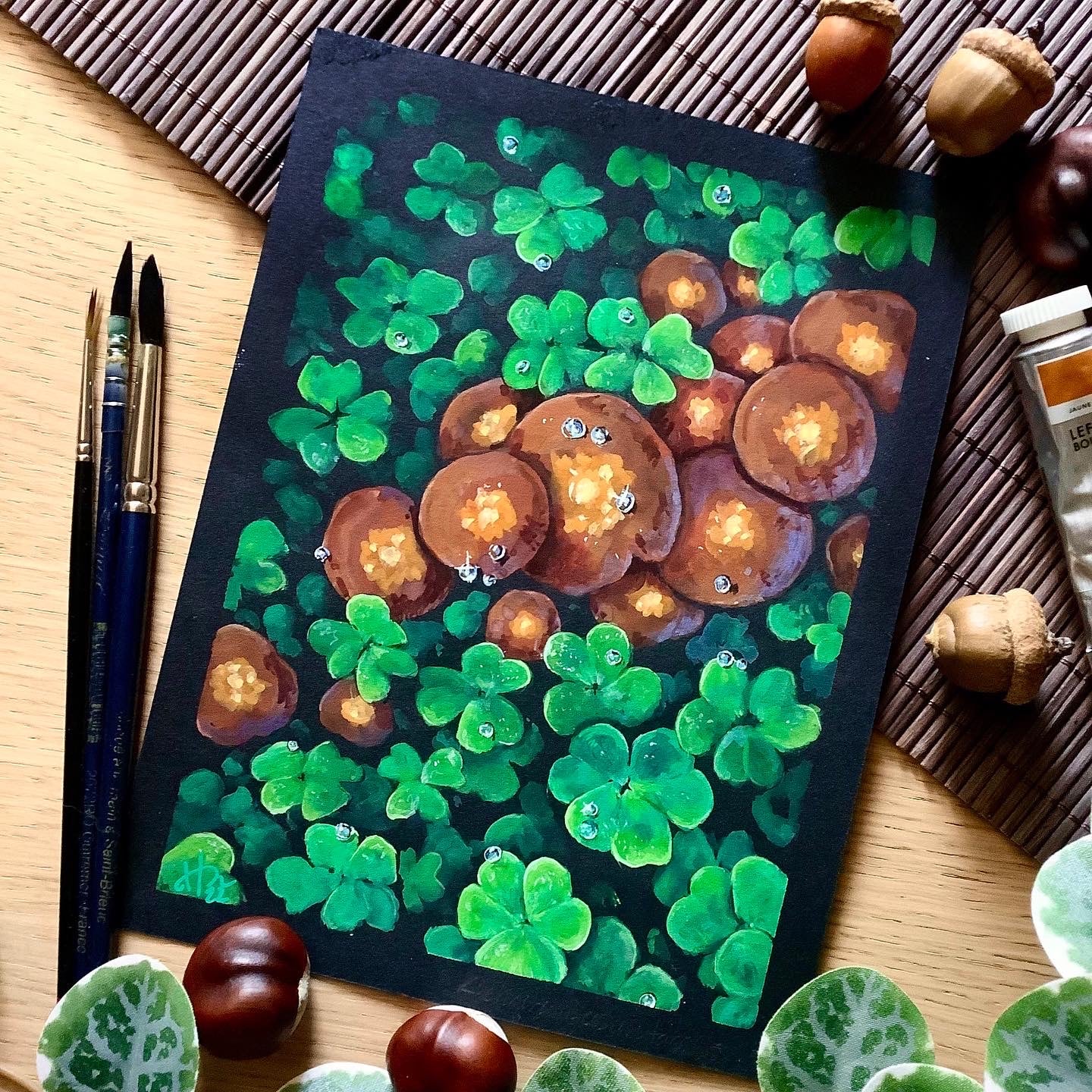 Gouache Original “Mushrooms & Sorrel”