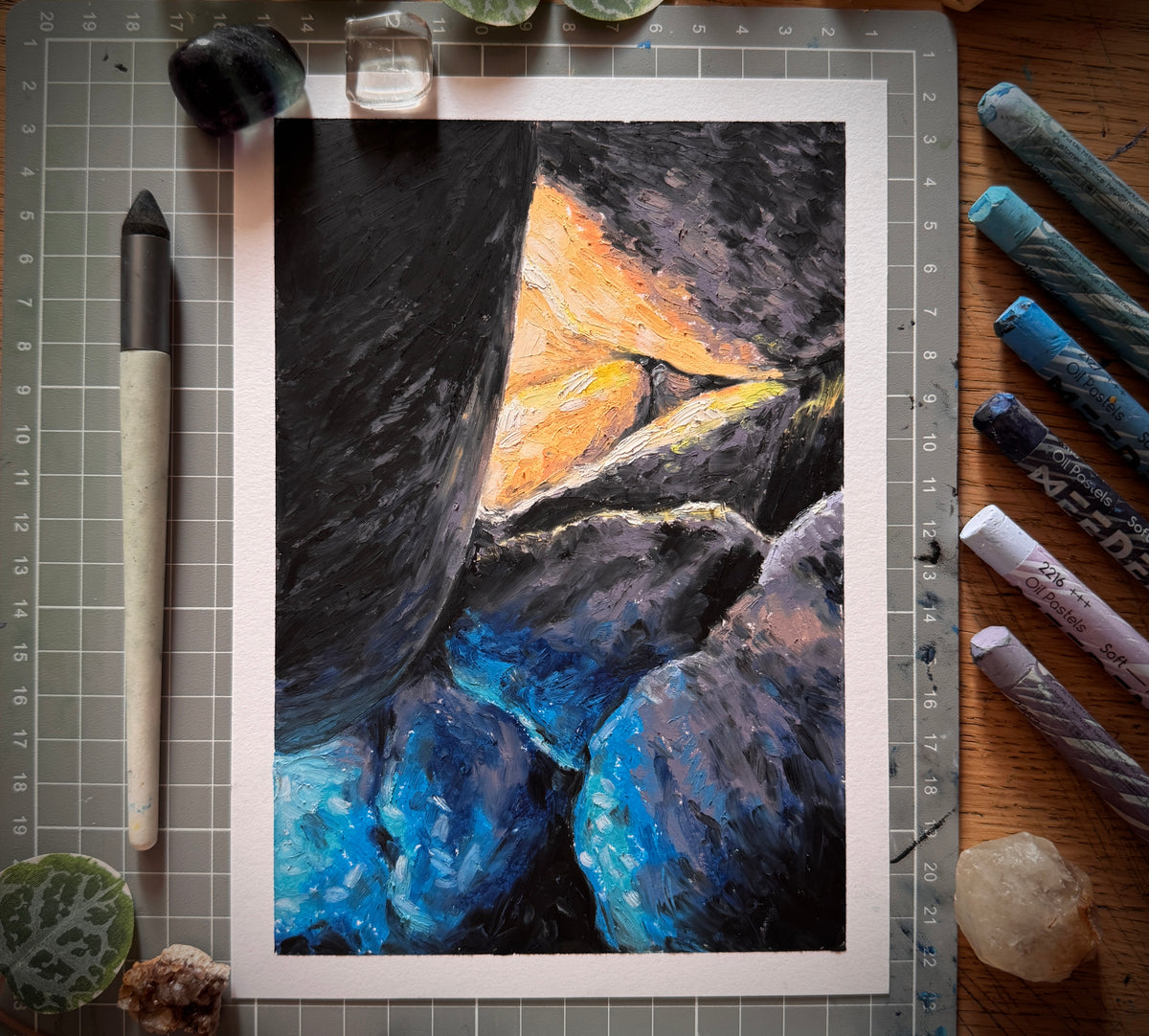 Oil Pastel Original "La Grotte du Diable"