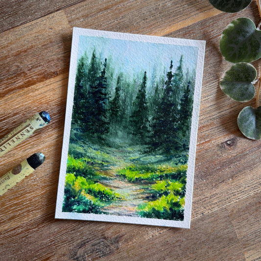 Oil Pastel Original “Mountain Forest I”